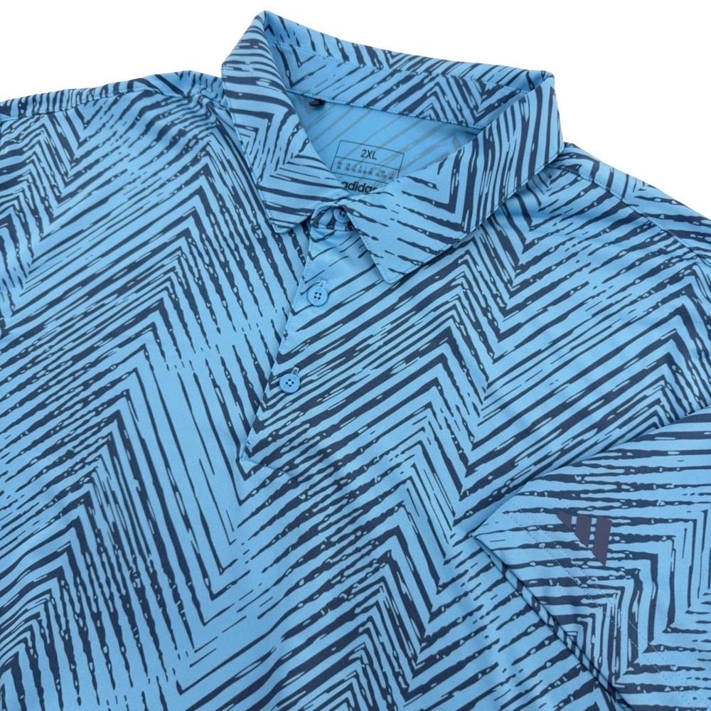 Adidas Polo Shirt Mens 2XL‎ Blue Chevron Graphic Performance Active Golf IU4390